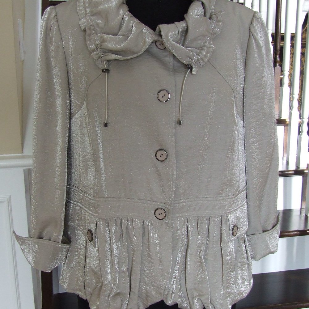 Elegant Beige Metallic Peplum Jacket Blazer L
